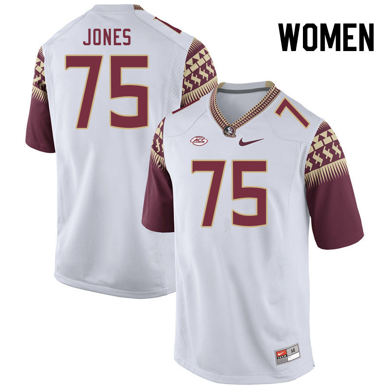 Women #75 Keiondre Jones Florida State Seminoles College Football Jerseys Stitched-White - Click Image to Close